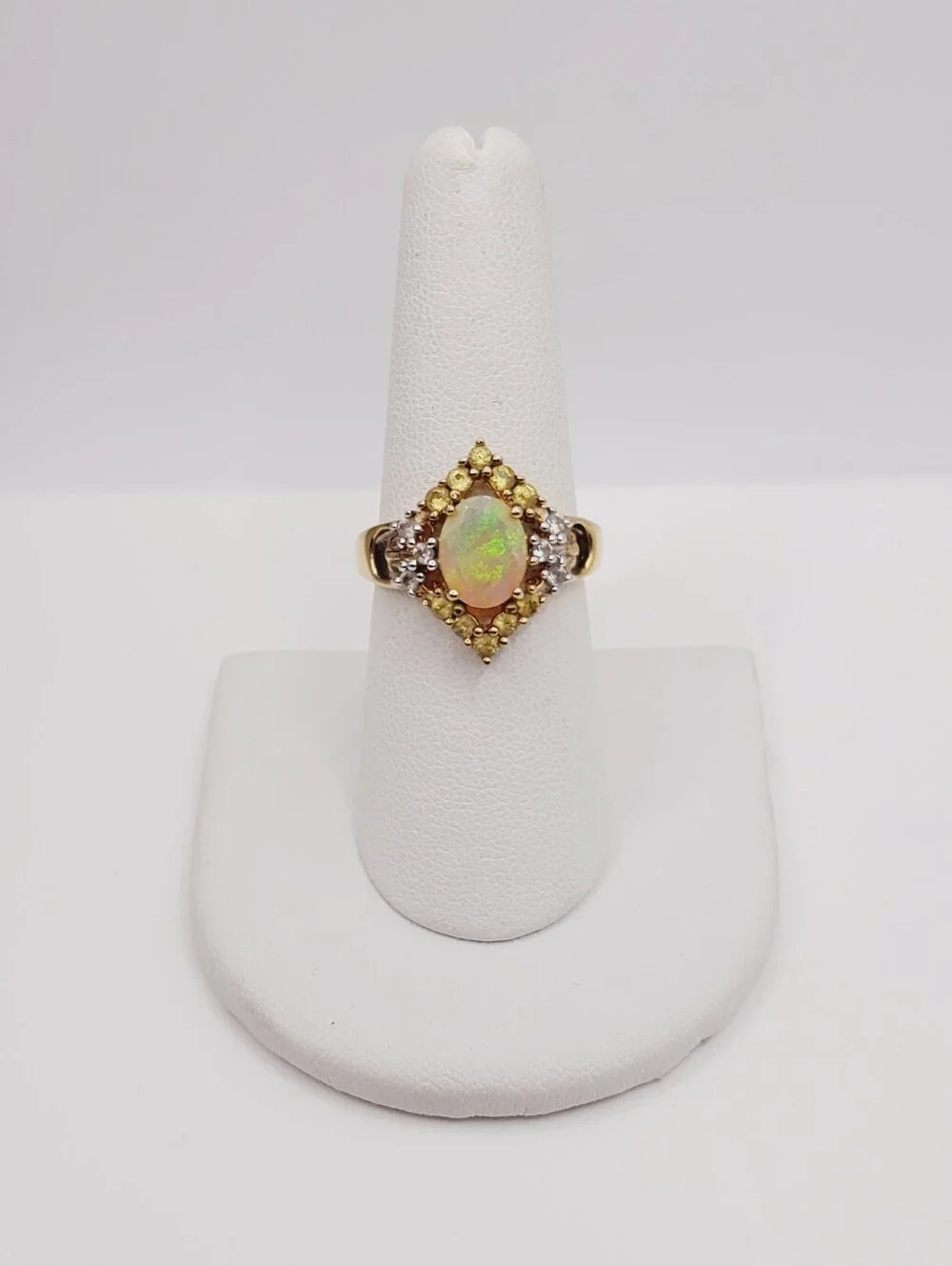 Genuine Faceted Opal Yellow Gold - 925 Sterling Silver Ring